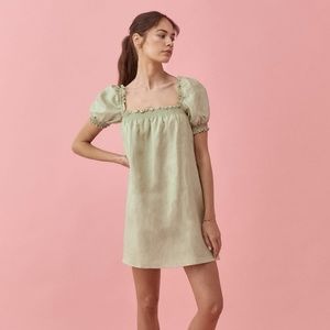 Reformation “Carsen” Mini Short Sleeve Puff Linen Dress